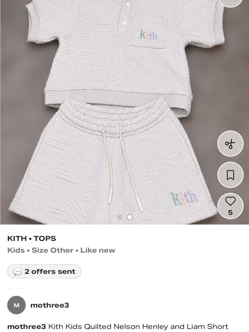 Kith Kids Quilted Cream Shorts with Pastel Logo